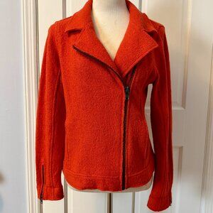 Tahari Women's Brick Red Boiled Wool Blend Asymmetric Zip Front Moto Jacket, S